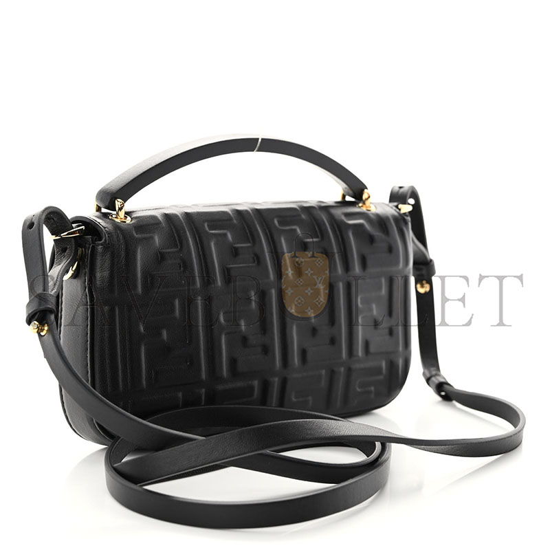 FENDI NAPPA FF 1974 EMBOSSED PHONE BAGUETTE BLACK (18.5*10*2.5cm)